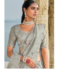 Grey Banarasi Zari Jardoshi Heavy Work Designer Saree