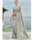 Grey Banarasi Zari Jardoshi Heavy Work Designer Saree