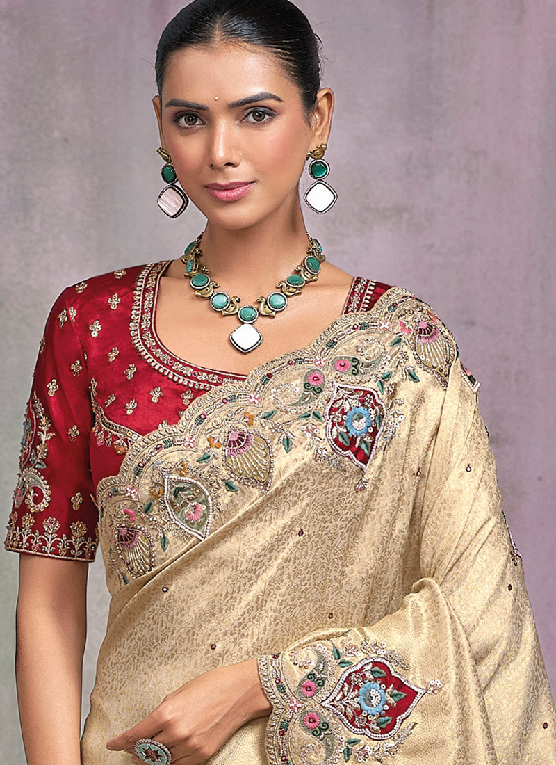 Chiku Kanjivaram Butti Heavy Work Designer Saree