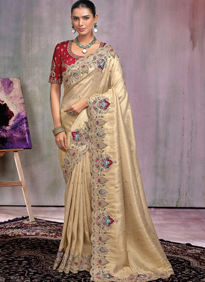 Chiku Kanjivaram Butti Heavy Work Designer Saree