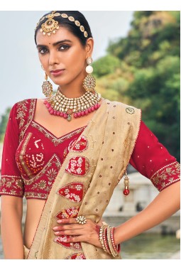 Chiku Pure Kanjivaram Jardoshi Heavy Work Designer Saree