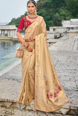 Chiku Pure Kanjivaram Jardoshi Heavy Work Designer Saree