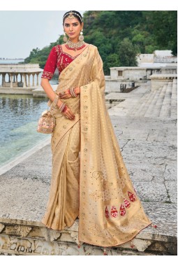 Chiku Pure Kanjivaram Jardoshi Heavy Work Designer Saree