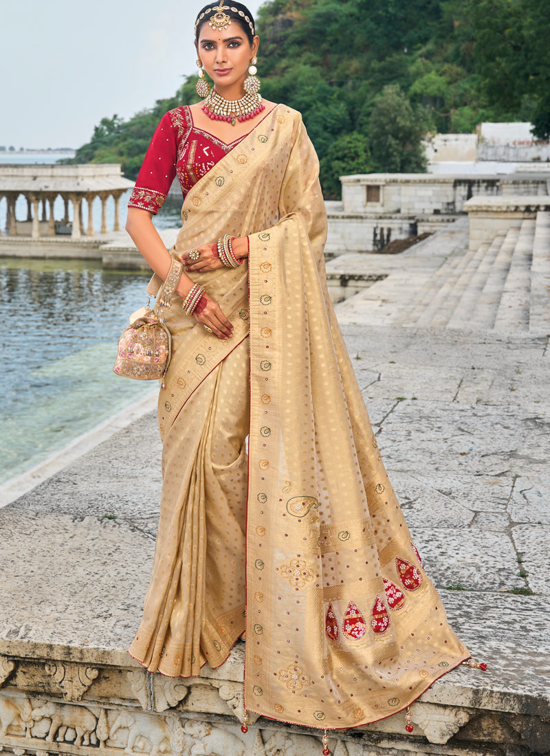 Chiku Pure Kanjivaram Jardoshi Heavy Work Designer Saree