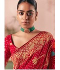 Red Khaddi Georgette Bandhej Weaving Work Wedding Saree