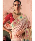 Beige Khaddi Georgette Bandhej Weaving Work Wedding Saree
