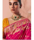 Red Khaddi Georgette Bandhej Weaving Work Wedding Saree