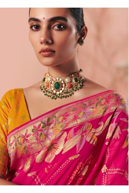 Red Khaddi Georgette Bandhej Weaving Work Wedding Saree