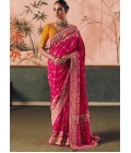 Red Khaddi Georgette Bandhej Weaving Work Wedding Saree