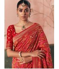Orange Khaddi Georgette Bandhej Weaving Work Wedding Saree