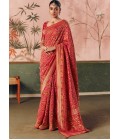 Orange Khaddi Georgette Bandhej Weaving Work Wedding Saree