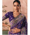 Purple Khaddi Georgette Bandhej Weaving Work Wedding Saree