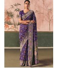 Purple Khaddi Georgette Bandhej Weaving Work Wedding Saree