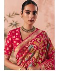 Red Khaddi Georgette Bandhej Weaving Work Wedding Saree
