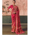 Red Khaddi Georgette Bandhej Weaving Work Wedding Saree