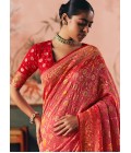 Orange Khaddi Georgette Bandhej Weaving Work Wedding Saree
