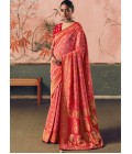 Orange Khaddi Georgette Bandhej Weaving Work Wedding Saree