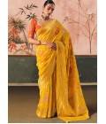 Yellow Khaddi Georgette Bandhej Weaving Work Wedding Saree