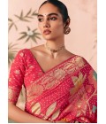 Red Khaddi Georgette Bandhej Weaving Work Wedding Saree