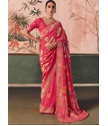 Red Khaddi Georgette Bandhej Weaving Work Wedding Saree