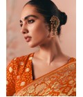 Orange Khaddi Georgette Bandhej Weaving Work Wedding Saree