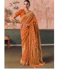 Orange Khaddi Georgette Bandhej Weaving Work Wedding Saree