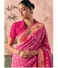 Pink Khaddi Georgette Designer Bandhej Weaving Work Wedding Saree