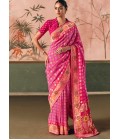 Pink Khaddi Georgette Designer Bandhej Weaving Work Wedding Saree