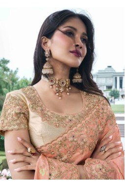 Peach Tissue Silk Real Mirror Wedding Wear Saree