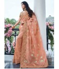 Peach Tissue Silk Real Mirror Wedding Wear Saree