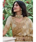 Beige Tissue Silk Stone Embroidered Wedding Wear Saree