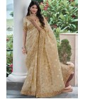 Beige Tissue Silk Stone Embroidered Wedding Wear Saree