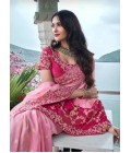 Red And Pink Tissue Silk Pearl Embroidered Wedding Wear Saree