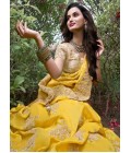 Yellow Tissue Silk Embroidered Wedding Wear Saree