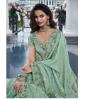 Sea Green Tissue Silk Real Mirror Wedding Wear Saree