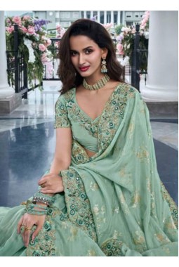 Sea Green Tissue Silk Real Mirror Wedding Wear Saree