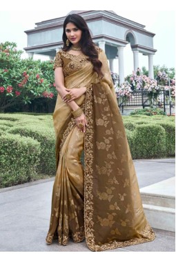 Mehndi Tissue Silk Stone Embroidered Wedding Wear Saree