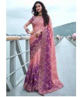 Pink And Purple Tissue Silk Pearl Embroidered Wedding Wear Saree