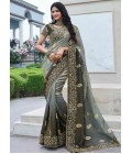 Green Tissue Silk Zari Embroidered Wedding Wear Saree