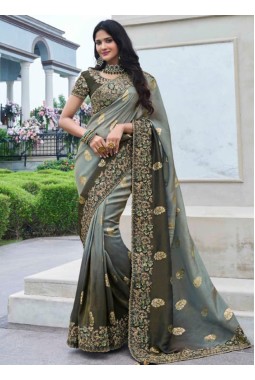 Green Tissue Silk Zari Embroidered Wedding Wear Saree