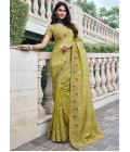 Green Tissue Silk Embroidered Wedding Wear Saree