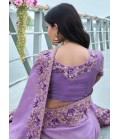 Lavender Tissue Silk Stone Embroidered Wedding Wear Saree