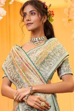 Mustard Pure Giraffe Viscose Silk Heavy Work Wedding Saree