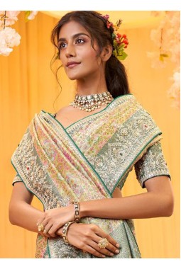 Mustard Pure Giraffe Viscose Silk Heavy Work Wedding Saree