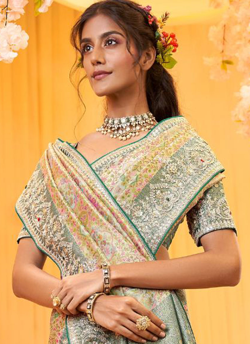 Mustard Pure Giraffe Viscose Silk Heavy Work Wedding Saree