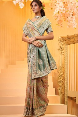 Mustard Pure Giraffe Viscose Silk Heavy Work Wedding Saree