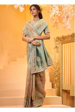Mustard Pure Giraffe Viscose Silk Heavy Work Wedding Saree