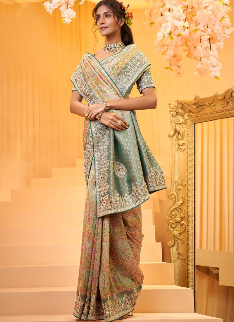Mustard Pure Giraffe Viscose Silk Heavy Work Wedding Saree