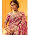Pink Pure Giraffe Viscose Silk Heavy Work Wedding Saree