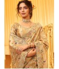 Golden Pure Giraffe Viscose Silk Heavy Work Wedding Saree
